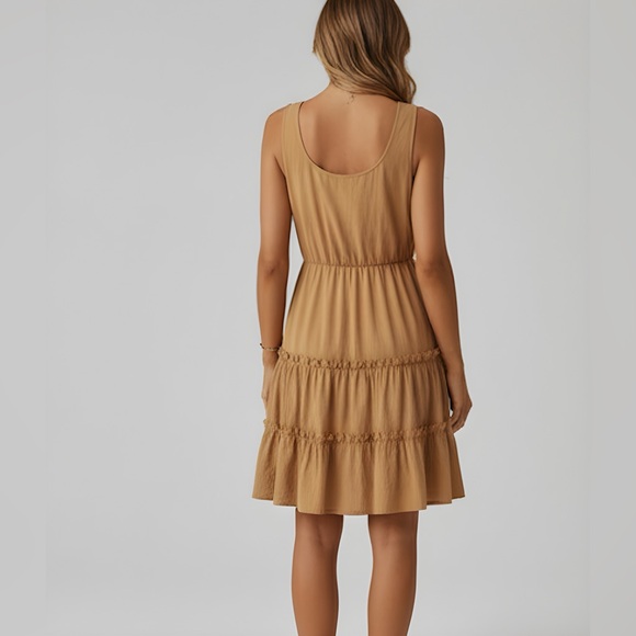 Brown Cotton  Ruffle Hem Dress - Picture 4 of 6